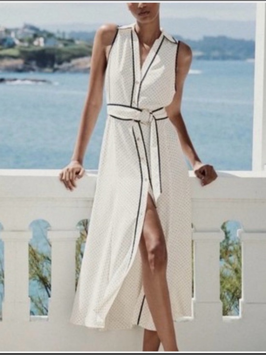 Zara Dresses & Skirts - NWT Zara Cream and Navy Polka Dot Belted Midi Dress
